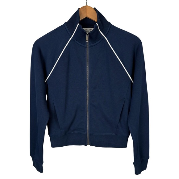 SPANX AirEssentials Pique Full Zip Track Jacket Navy Blue Size XS NWT - Picture 2 of 9